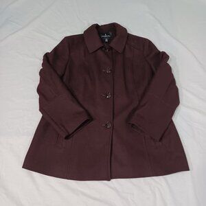 London Fog Pea Coat Womens Purple Plum XL Wool Blend Single-Breasted Fully Lined